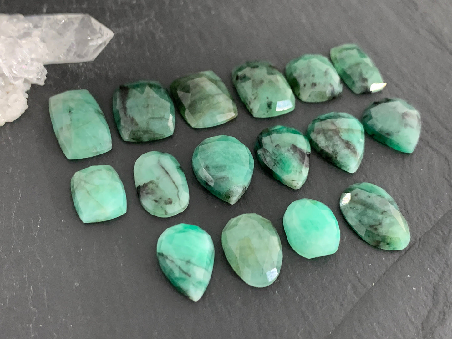 Faceted Emerald 11-17mm long cabochon