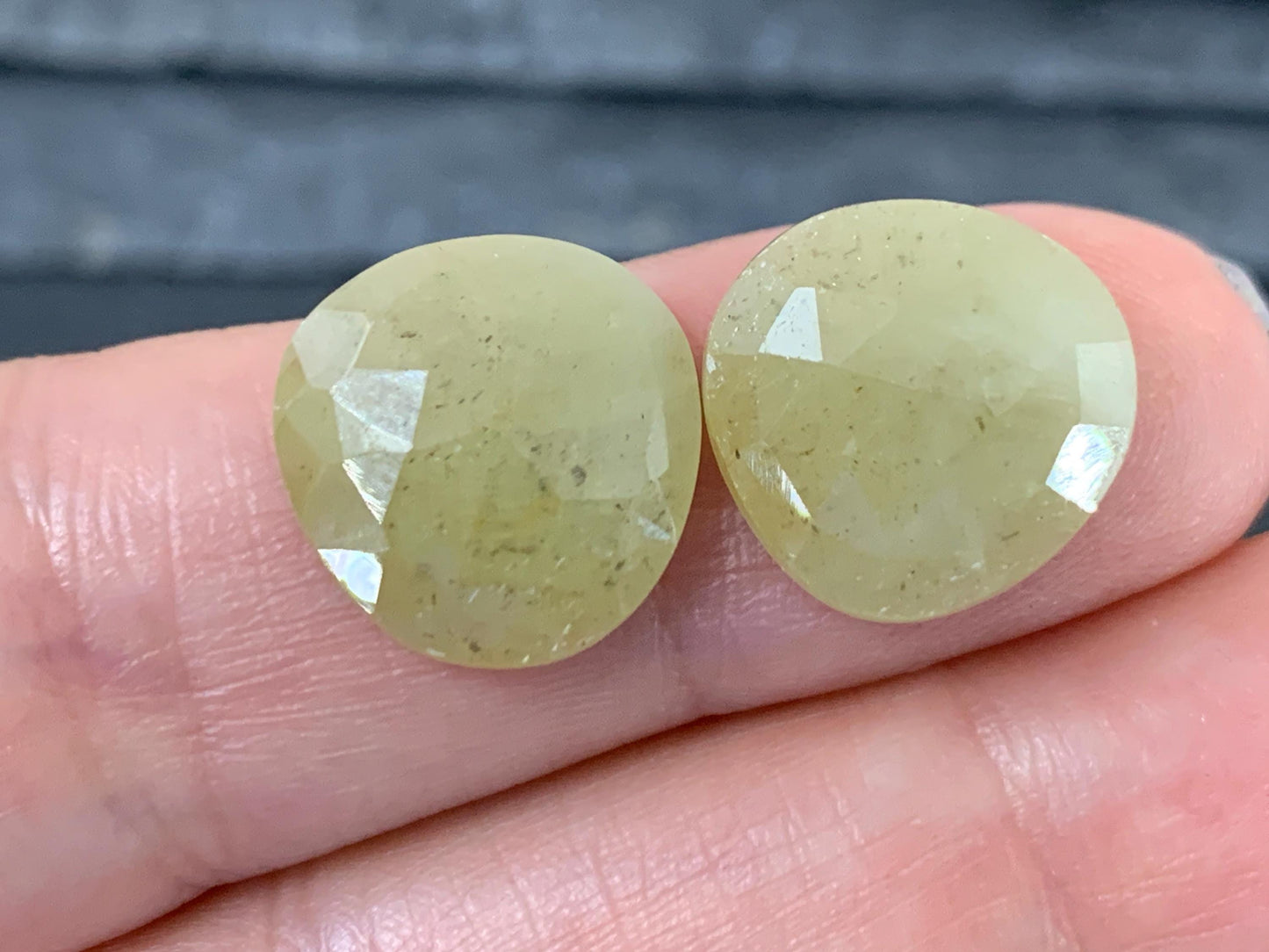 Faceted Yellow Sapphire pair 13x14x3.5mm cabochon