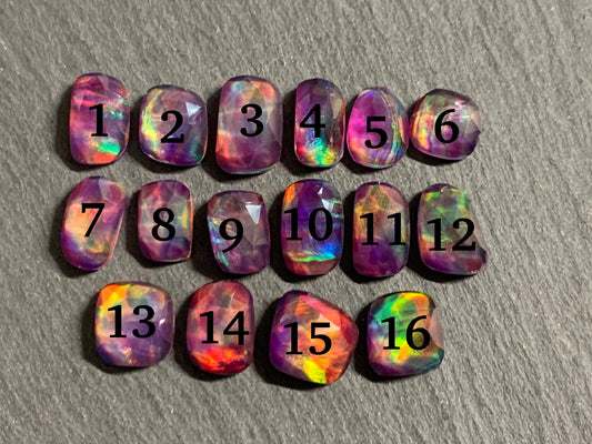 Faceted Aurora Opal 9-11mm long cabochon - Doublet cabochons