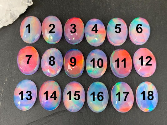 Faceted Aurora Opal Cabochon Oval 13x18mm Synthetic Opal Doublet Gemstone