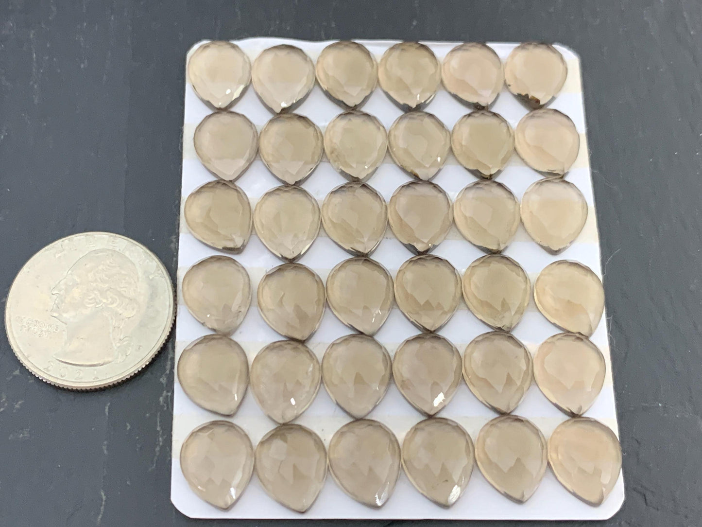 Faceted Smokey Quartz pear 10x12mm Cabochon - Calibrated cabochons