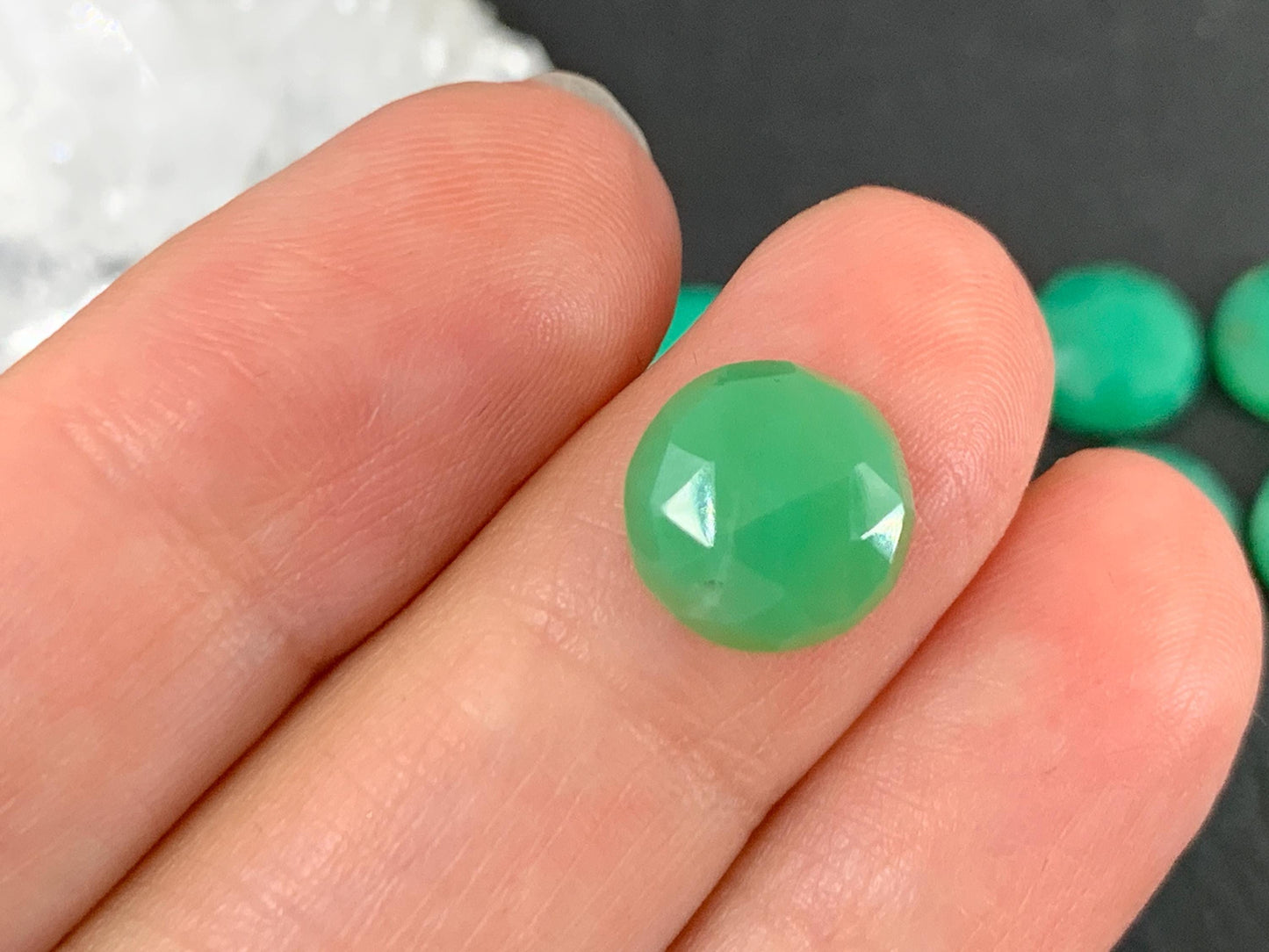 Faceted Chrysoprase Cabochon 10mm - Green Round Gemstone, Premium Jewelry Parts