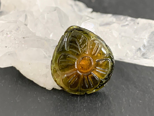 Carved Tourmaline 12x13x4mm cabochon