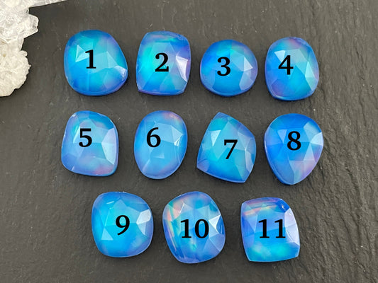 Faceted Aurora Opal 11-12mm long cabochon - Doublet cabochons