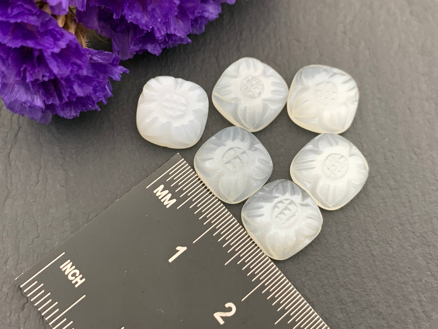 White Moonstone carved square cushion 10mm cabochon