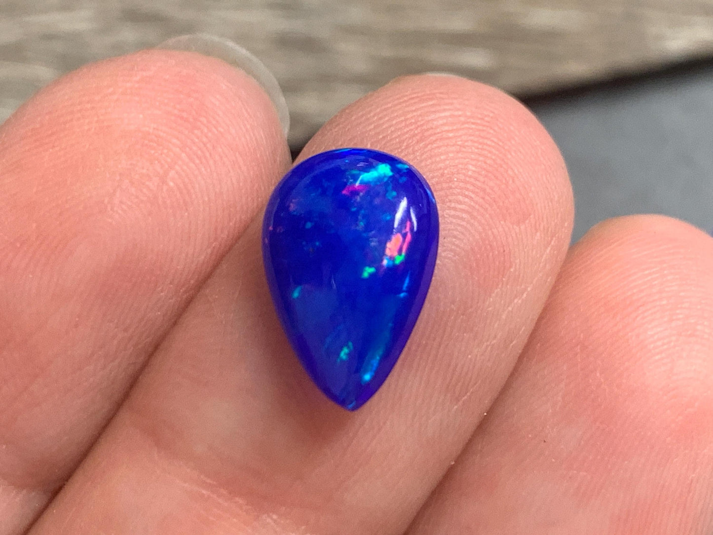 Ethiopian Opal pear 10-12mm long cabochon - Natural Opal smoked to blue color