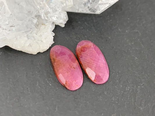 Faceted Ruby pair 7x14x2.5mm cabochon