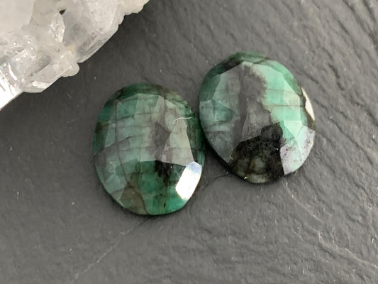 Faceted Emerald Pair 12x14x4mm cabochon