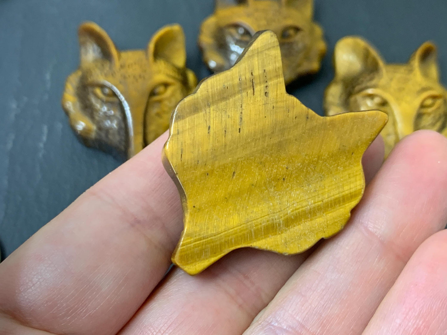 Tiger Eye Fox cabochon - fox head carving