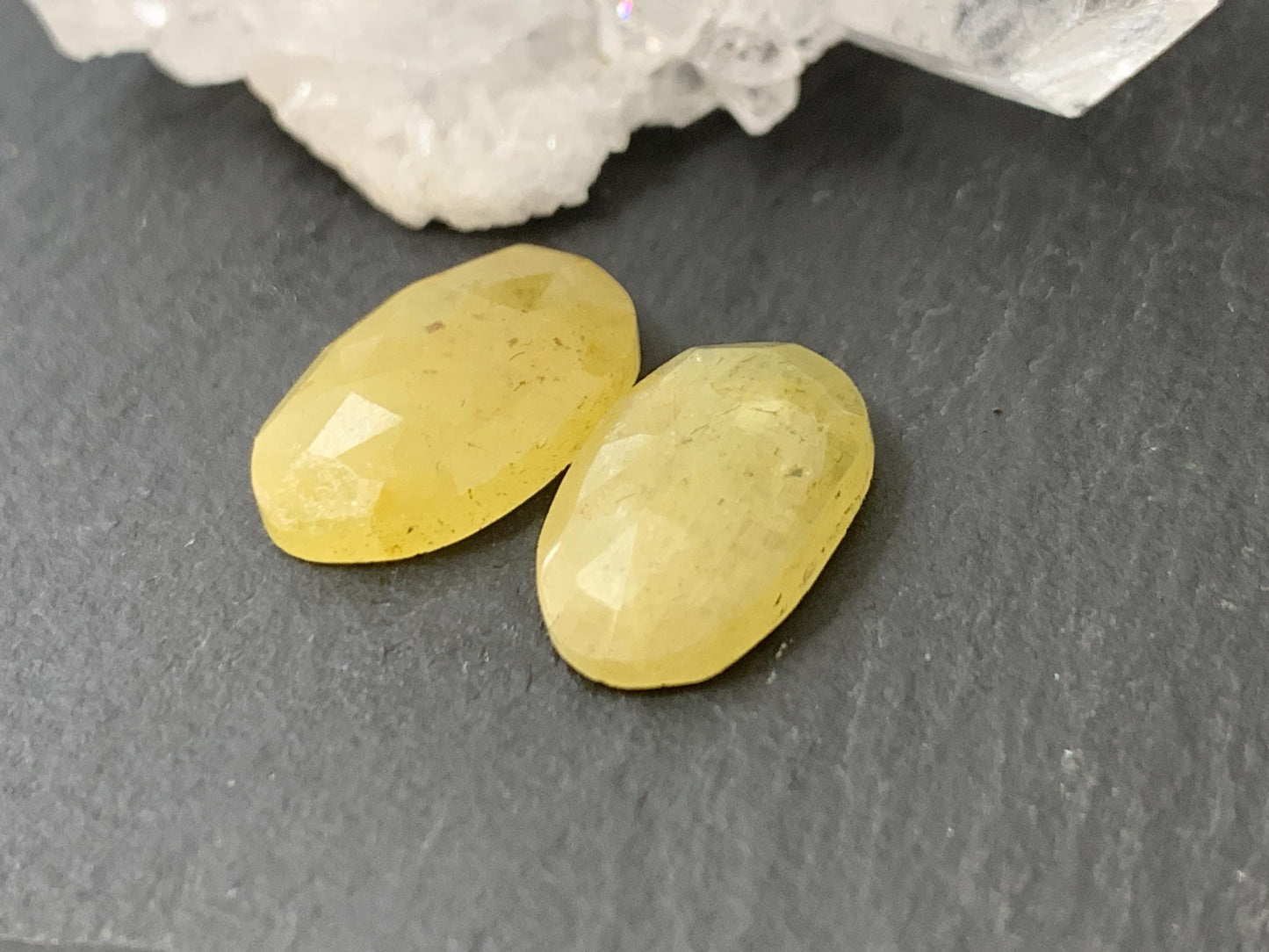 Faceted Yellow Sapphire pair 8x14x3.5mm cabochon