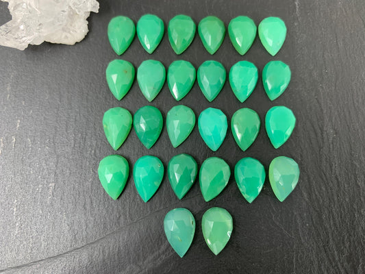 Faceted Chrysoprase pear 8x12mm cabochon