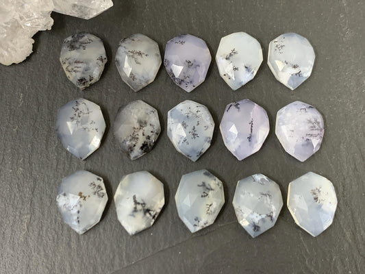 Faceted Dendrite Opal 10x14mm cabochon