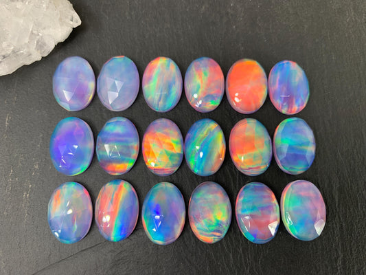 Faceted Aurora Opal Oval Doublet Stone - 13x18mm Rose Cut Gemstone Cabochon