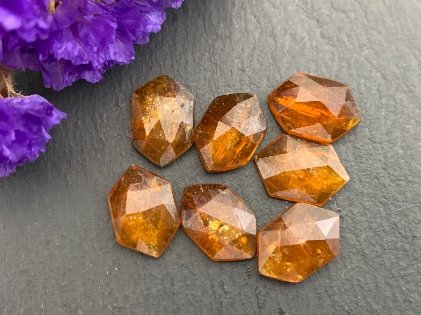 Faceted orange Kyanite long hexagon 8x12mm cabochons