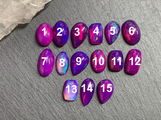 Ethiopian Opal oval, pear, rectangle 10-13mm long cabochon - Natural Opal smoked to purple color