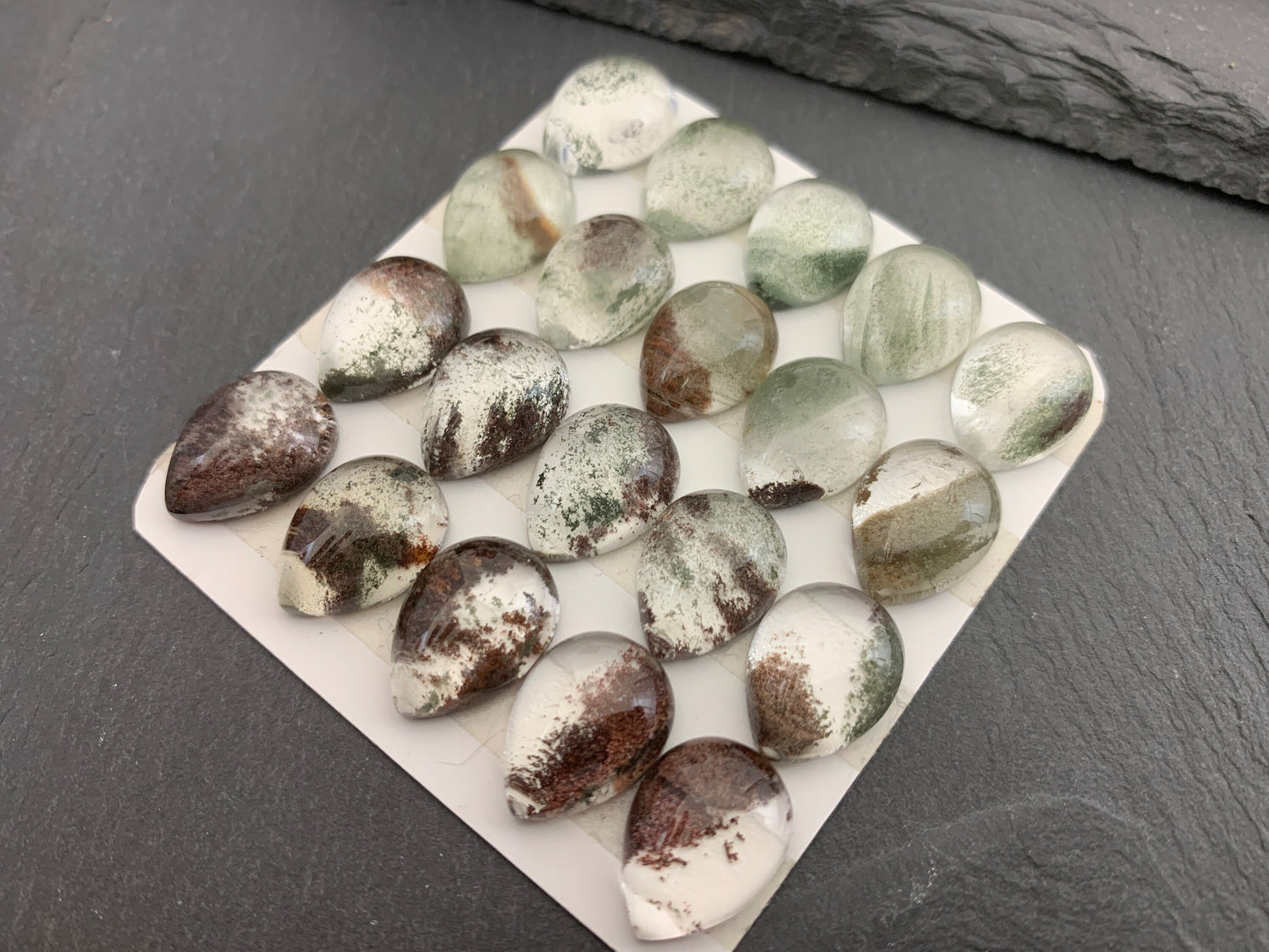 Green Phantom Crystal pear 12x16mm cabochon