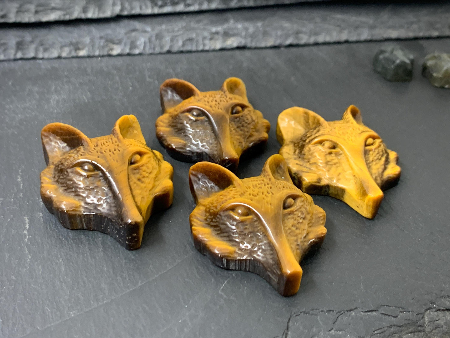 Tiger Eye Fox cabochon - fox head carving