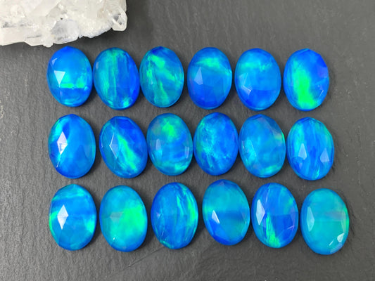 Faceted Aurora Opal oval 10x14mm doublet cabochons - Doublet cabochons