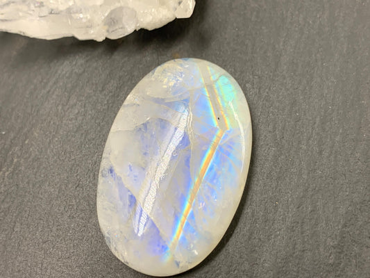 Rainbow Moonstone oval 38x25x7mm cabochon
