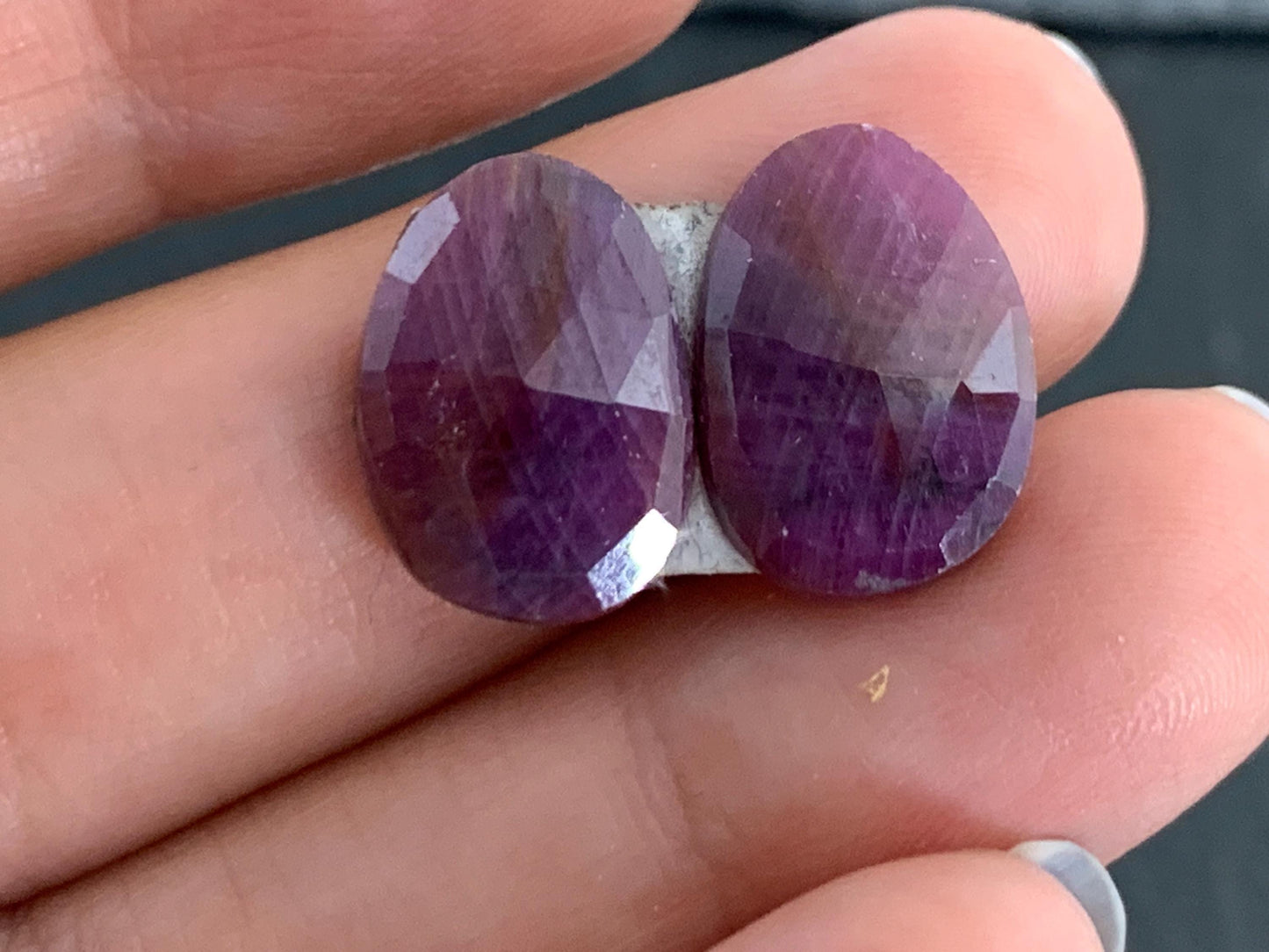Faceted Ruby pair 10x15x3mm cabochon.