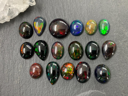 Ethiopian Black Opal Cabochon: Oval, Pear, Round Gemstone