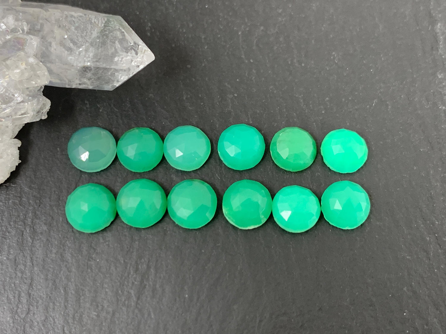 Faceted Chrysoprase round 6mm cabochon