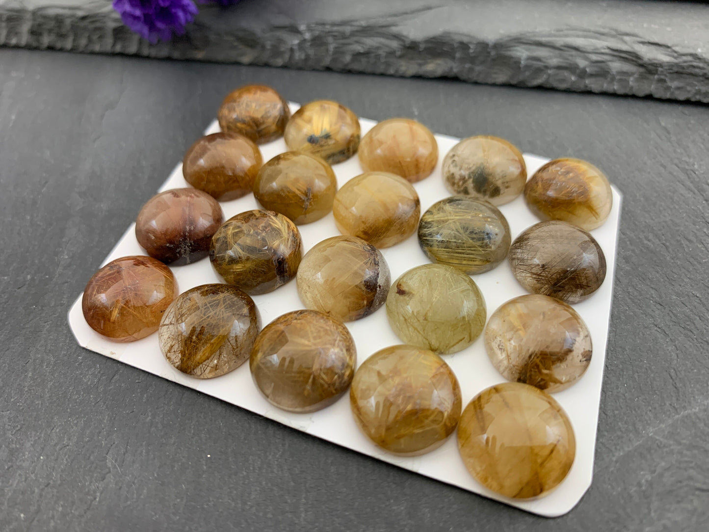 Rutilated Quartz round 15mm cabochon - Calibrated cabochons