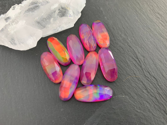 Faceted Aurora Opal oval 8x20mm cabochon - Doublet cabochons