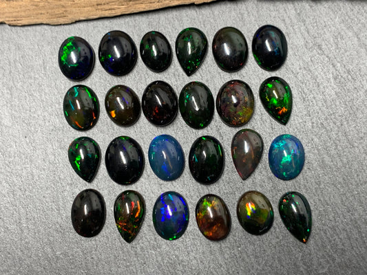 Black Ethiopian Opal 11-13mm long cabochon - pear, oval