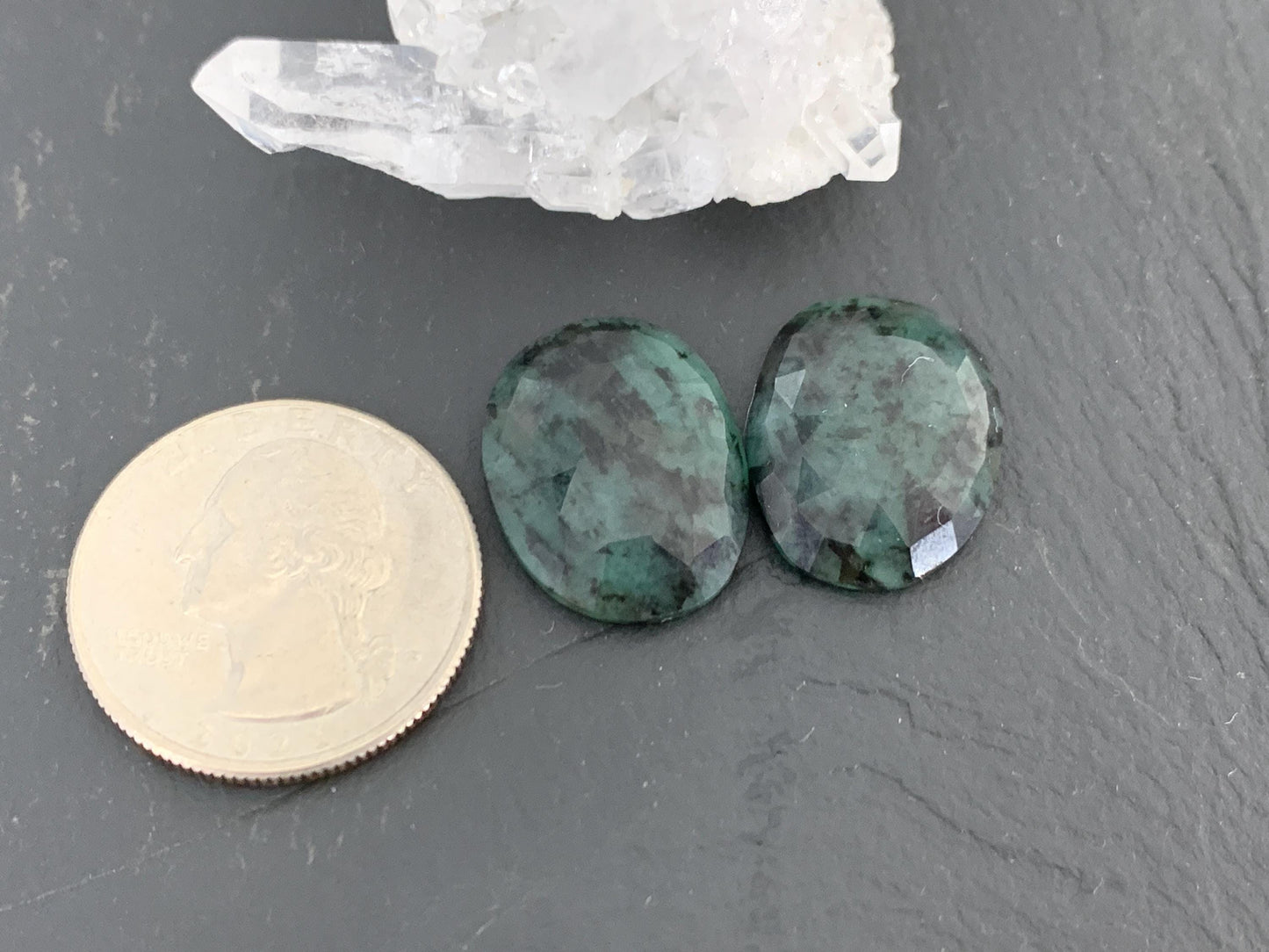Faceted Emerald Pair 15x20x4.5mm cabochon
