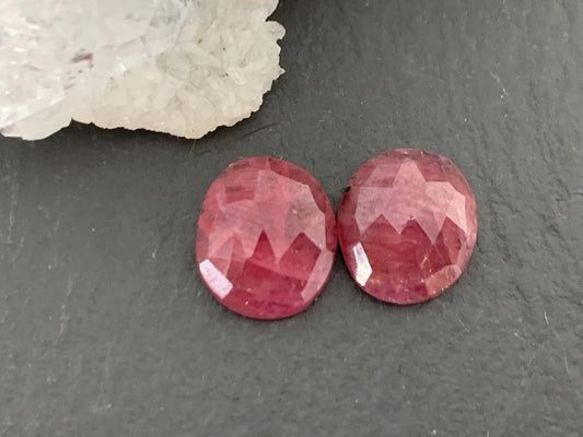 Faceted Ruby pair 8x9x3mm cabochon