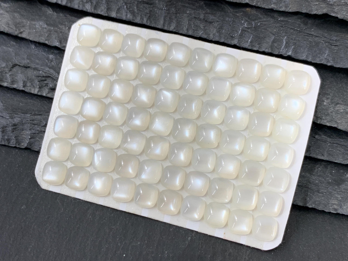 White Moonstone Square Cushion 6mm Cabochon - Natural Gemstone Calibrated Cut