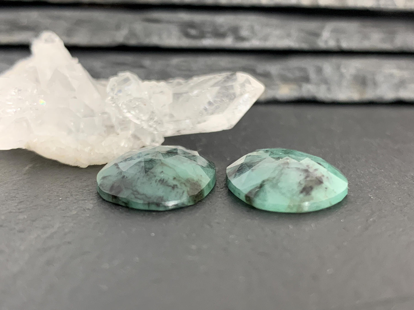 Faceted Emerald Pair 14x20x4mm cabochon