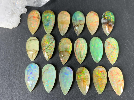 Faceted Monarch Opal pear 7x15mm doublet cabochons - Doublet cabochons
