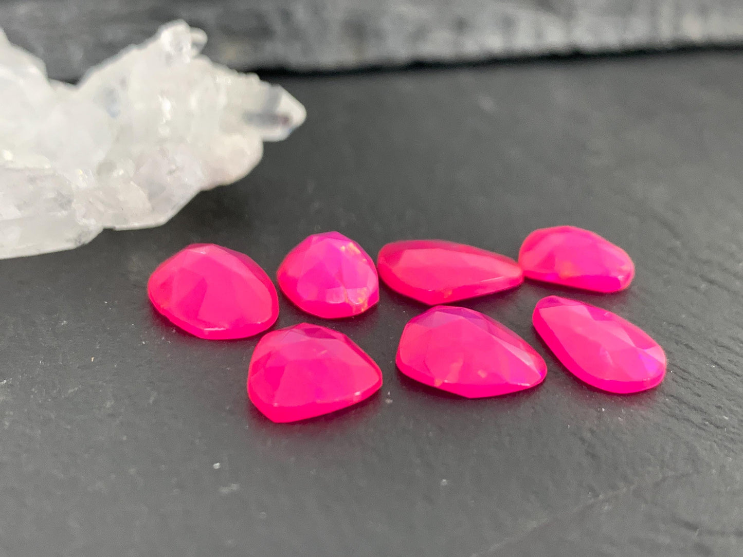 Faceted Ethiopian Pink Opal 10-13mm long cabochon