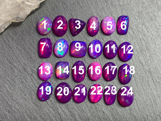 Ethiopian Opal oval, trillion, rectangle 9-10mm long cabochon - Natural Opal smoked to purple color