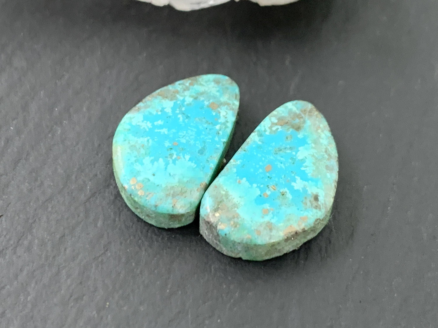 Tibetan Turquoise Pair 9x15mm Cabochon - Hand Cut Cabochon