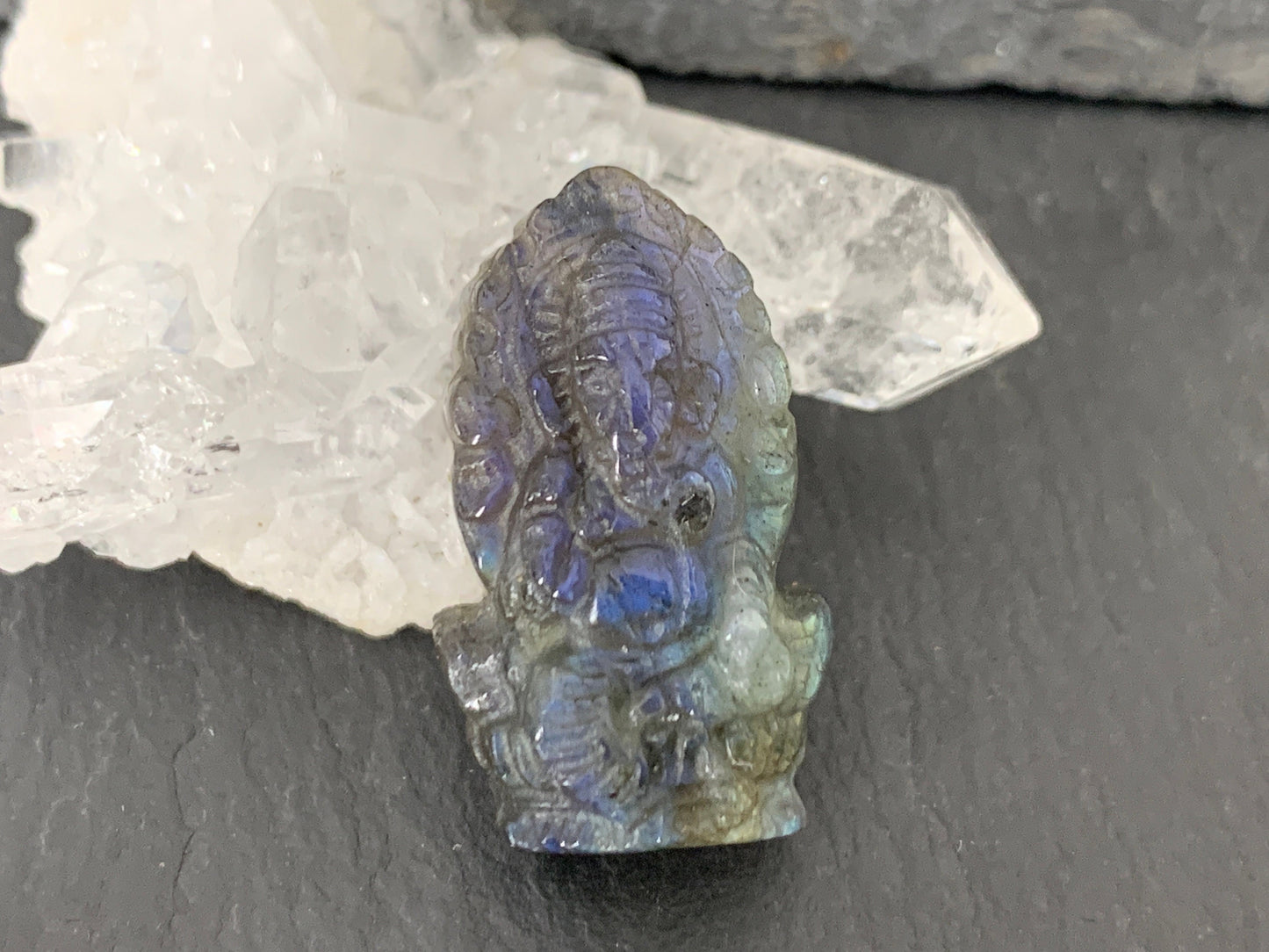 Labradorite Ganesha - Elephant god carving
