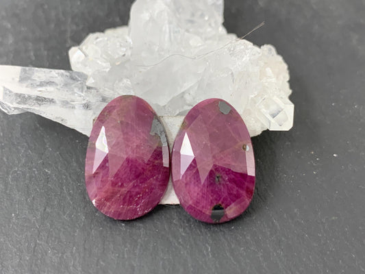 Faceted Ruby pair 10x17x3mm cabochon