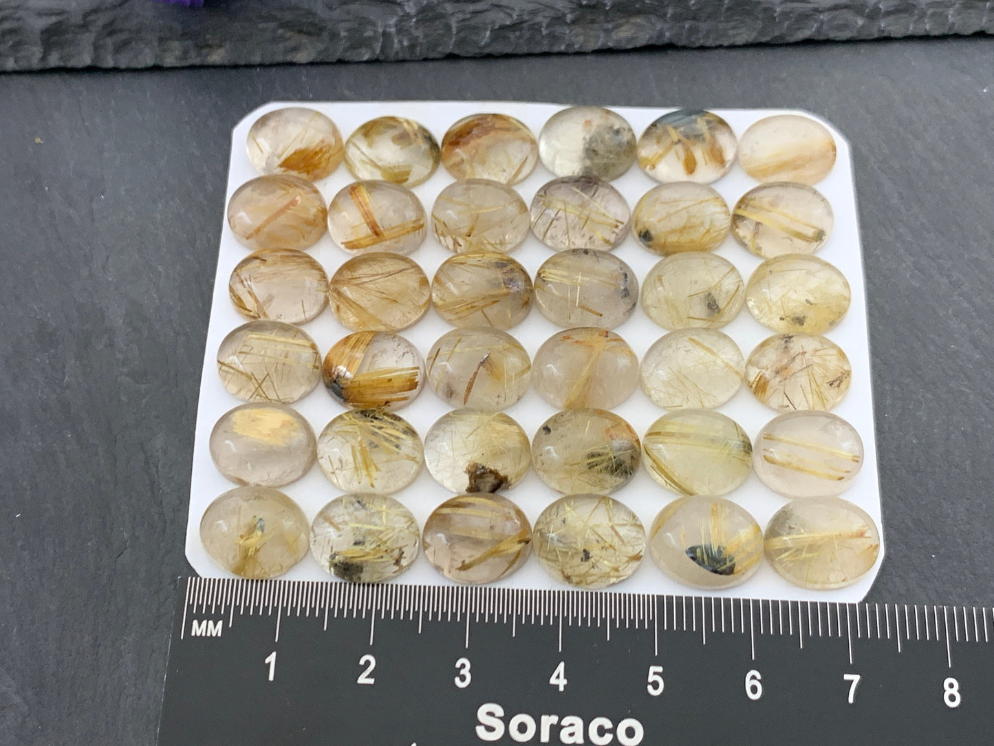 Gold Rutilated Quartz oval 10x12mm cabochon - Calibrated cabochons