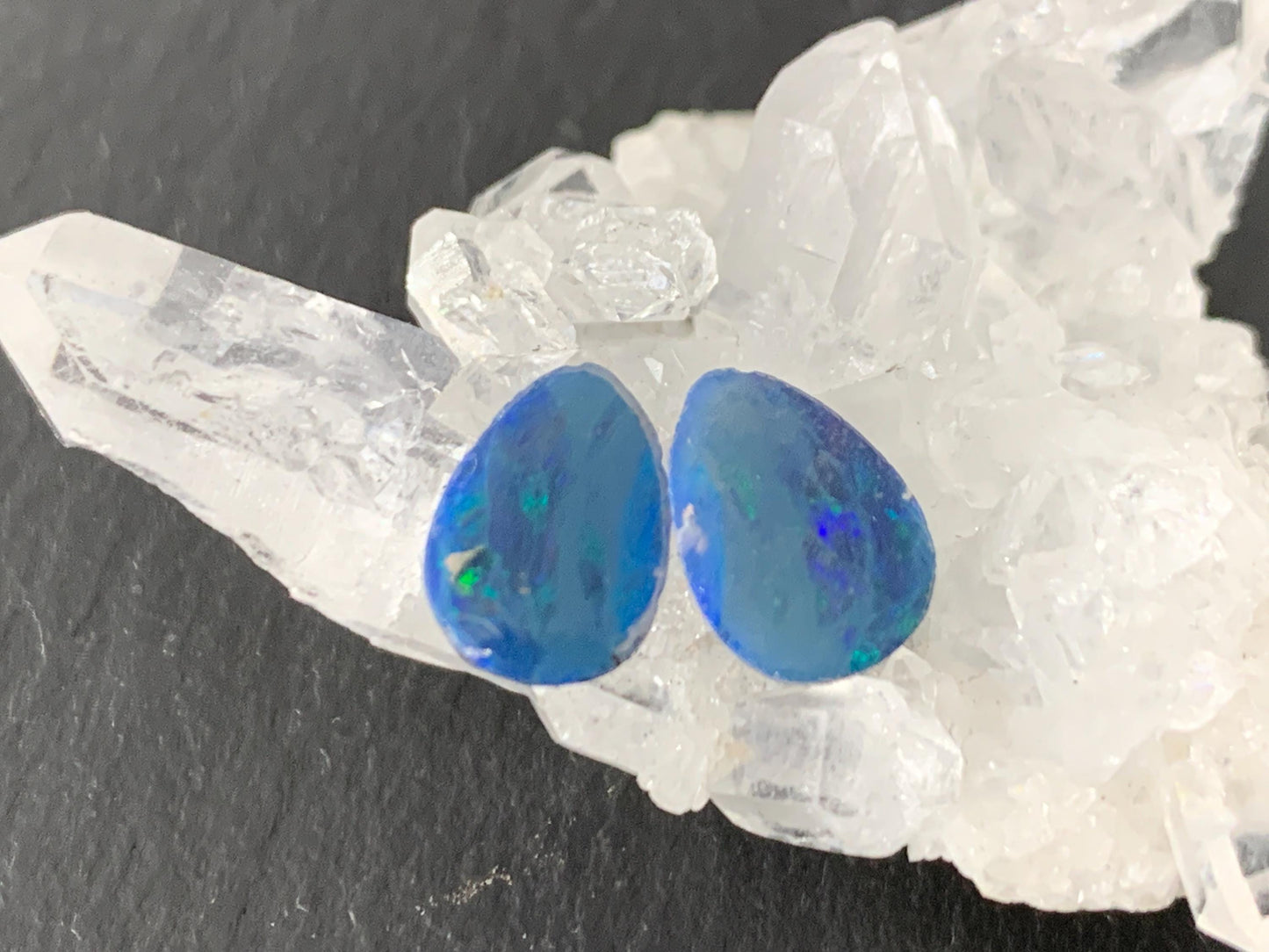 Australian Opal doublet 7x9x3mm pair of cabochons - pear