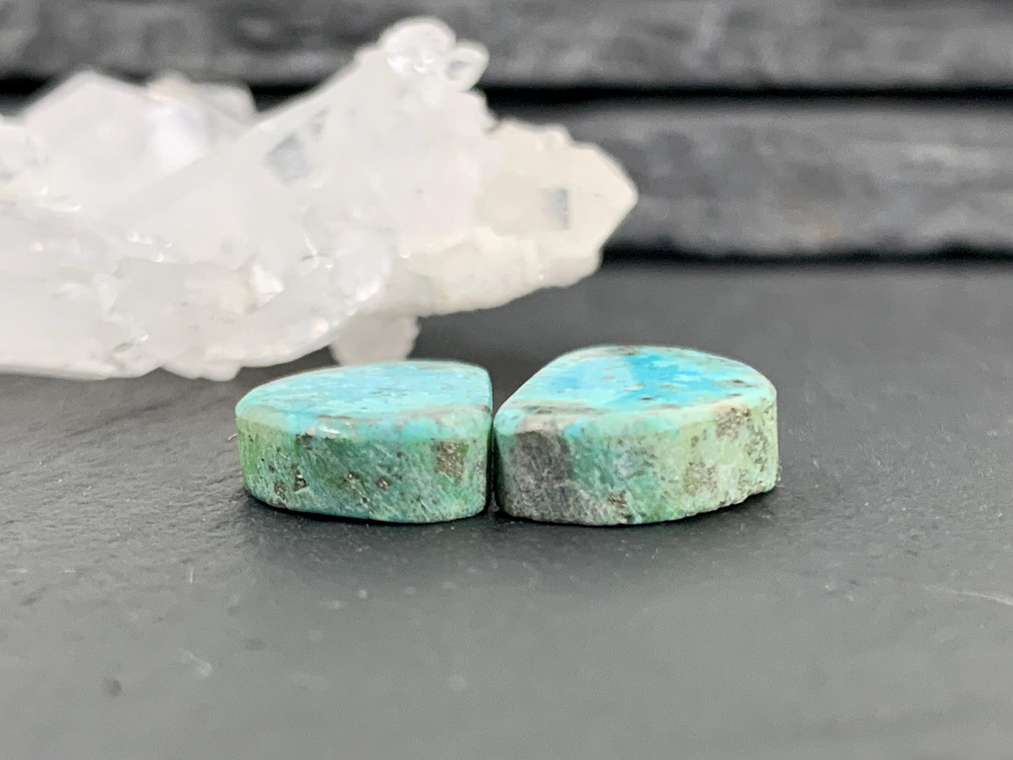 Tibetan Turquoise Pair 9x15mm Cabochon - Hand Cut Cabochon