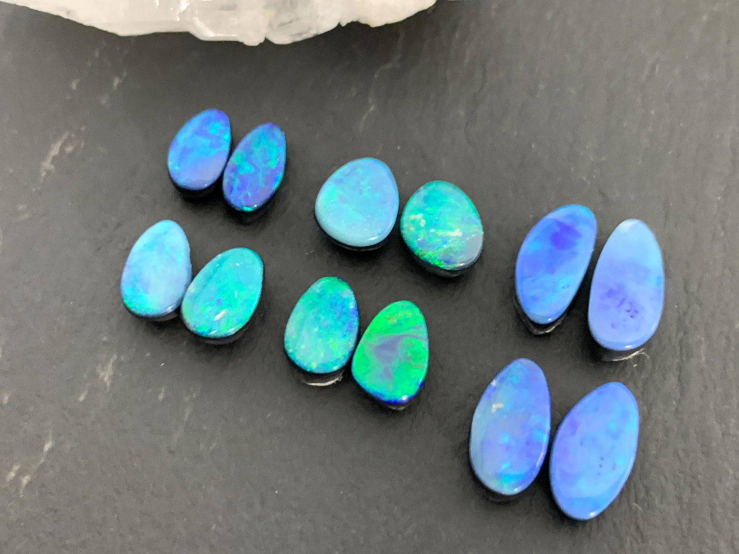 Australian Opal doublet 7-10mm long cabochon/ Select your pair