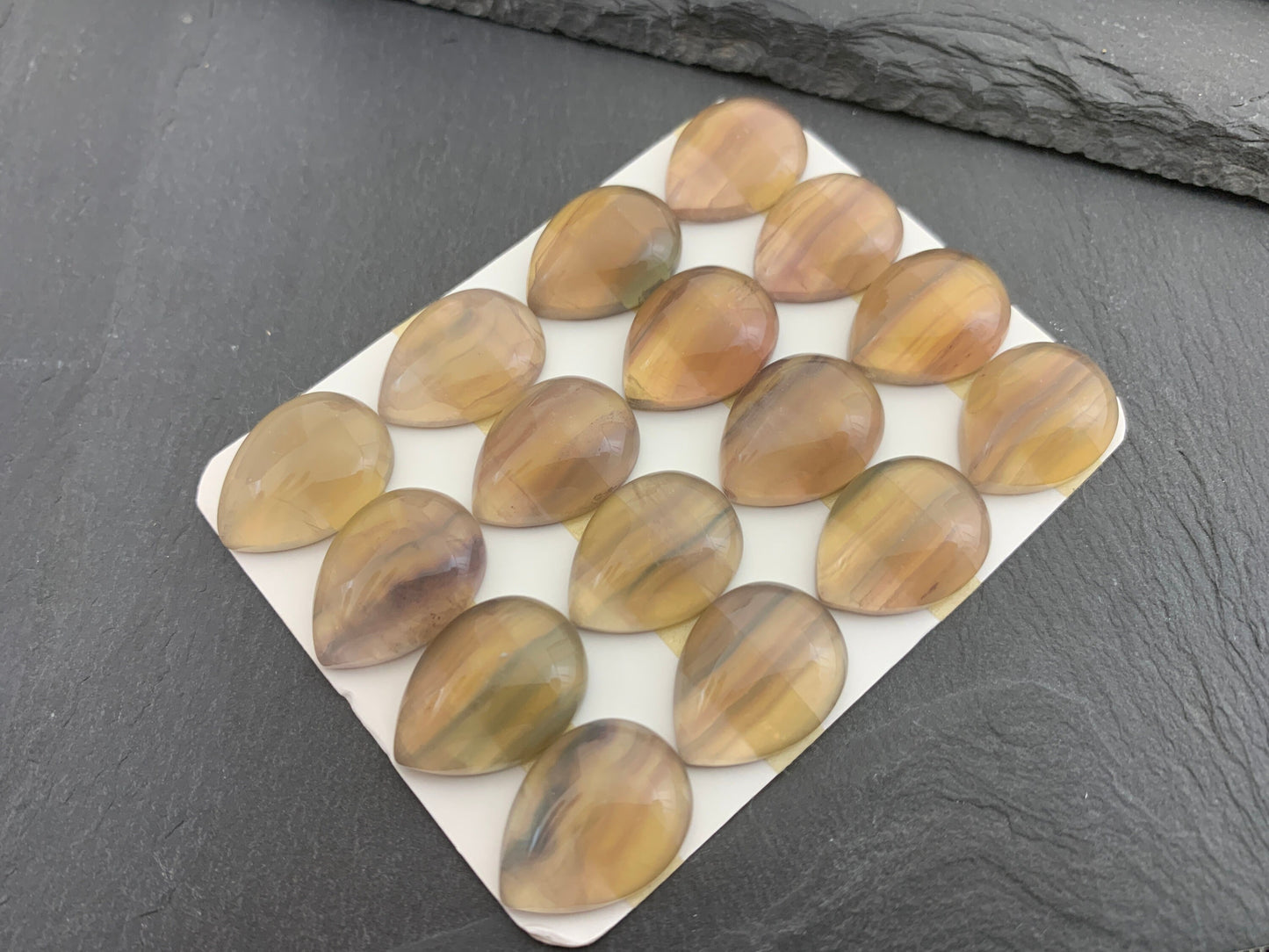 Green- Yellow Fluorite pear 15x20mm Cabochon