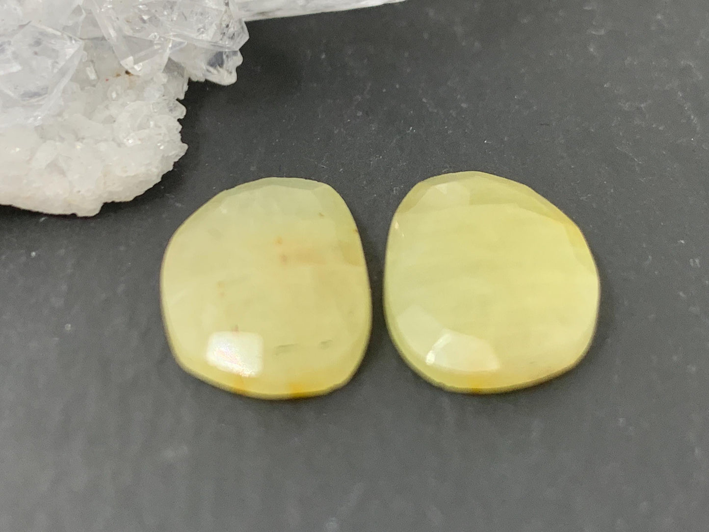 Faceted Yellow Sapphire pair 10x14x3mm cabochon