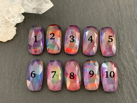 Faceted  Aurora Opal rectangle 7x14mm cabochon - Doublet cabochons