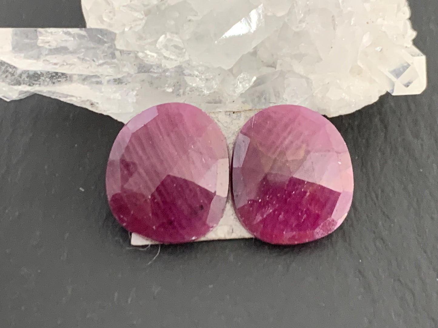 Faceted Ruby pair 11x13x2.5mm cabochon.