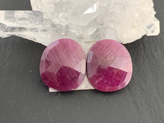 Faceted Ruby pair 11x13x2.5mm cabochon.