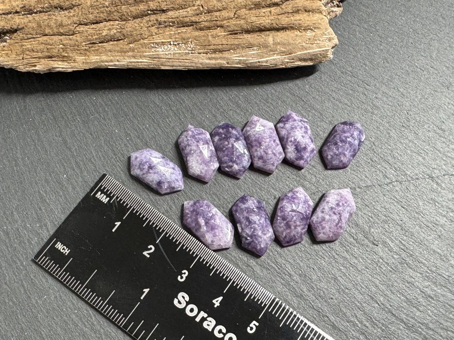 Faceted Lepidolite 8x16mm cabochon - Natural Lepidolite