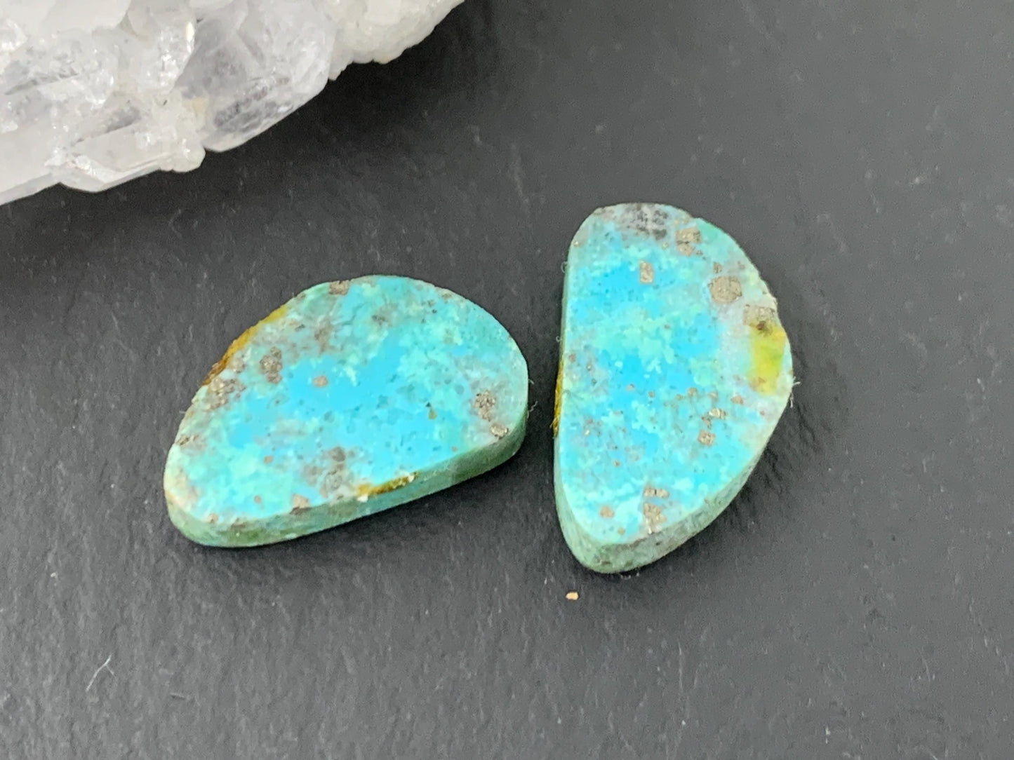 Tibetan Turquoise Pair 9x15mm Cabochon - Hand Cut Cabochon